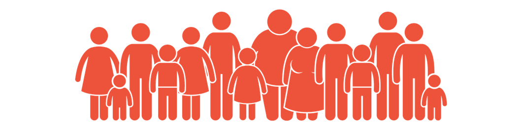 A group of people standing next to each other on a white background.