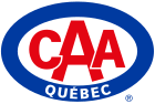 Le logo de CAA-Québec présente les lettres rouges « CAA » à l'intérieur d'un ovale bleu, avec « QUÉBEC » écrit en dessous en blanc.