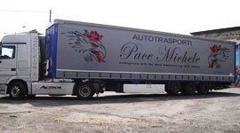 Autoarticolato grigio e blu con logo