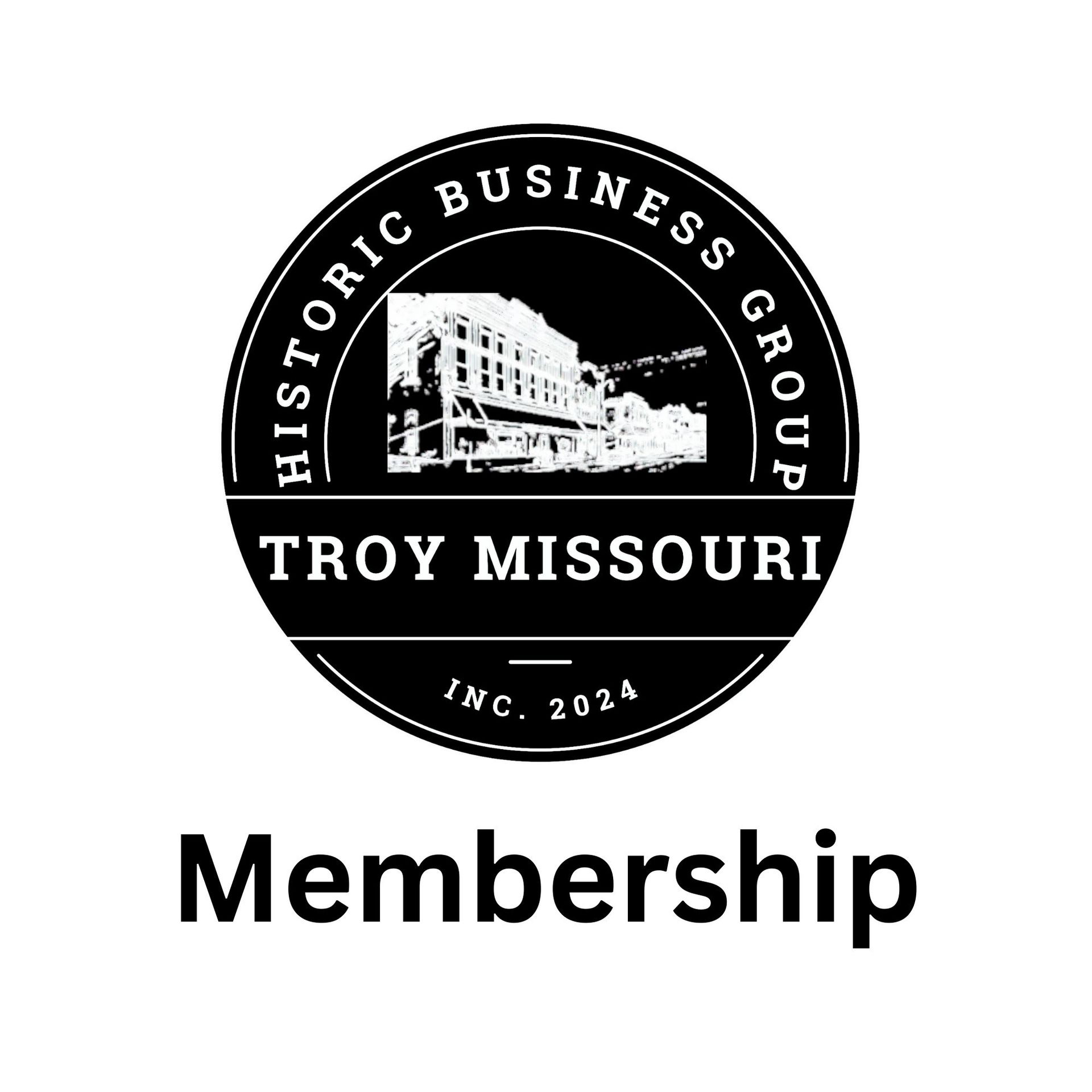 A black and white logo for troy missouri historic business group