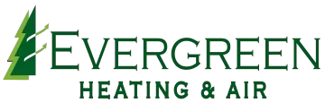 Evergreen Heating & Air logo featuring a stylized green pine tree icon with upward-pointing arrows next to the company name.