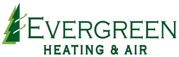 Evergreen Heating & Air logo featuring a stylized green pine tree icon with upward-pointing arrows next to the company name.