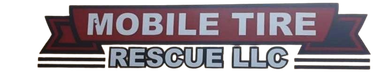 Logo for Mobile Tire Rescue LLC. Red and dark background, white text.