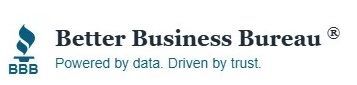 Better Business Bureau logo with blue icon and tagline “Powered by data. Driven by trust.”