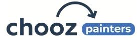 Logo for Chooz Painters in dark blue and light blue, with a curved arrow above the wordmark