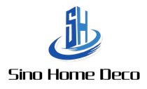 Logo: blue "SH" tower above a blue swoosh, with "Sino Home Deco" text below.