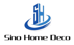 Logo: blue "SH" tower above a blue swoosh, with "Sino Home Deco" text below.