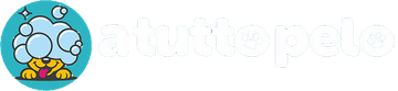 Logo circolare blu con una nuvola bianca, piccole bolle e fiori gialli.