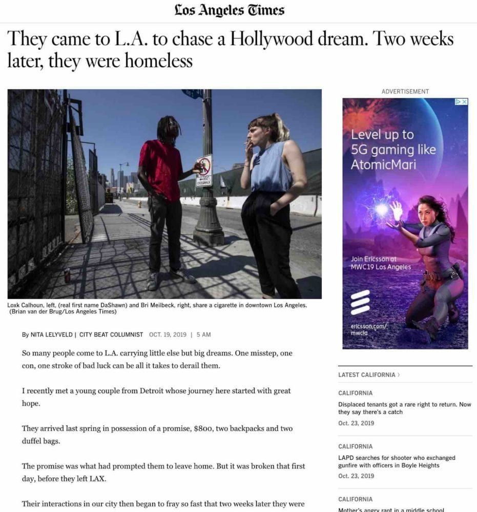 Article about homeless people in Los Angeles. 