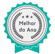 Um selo com uma coroa de louros e as palavras melhor do ano.
