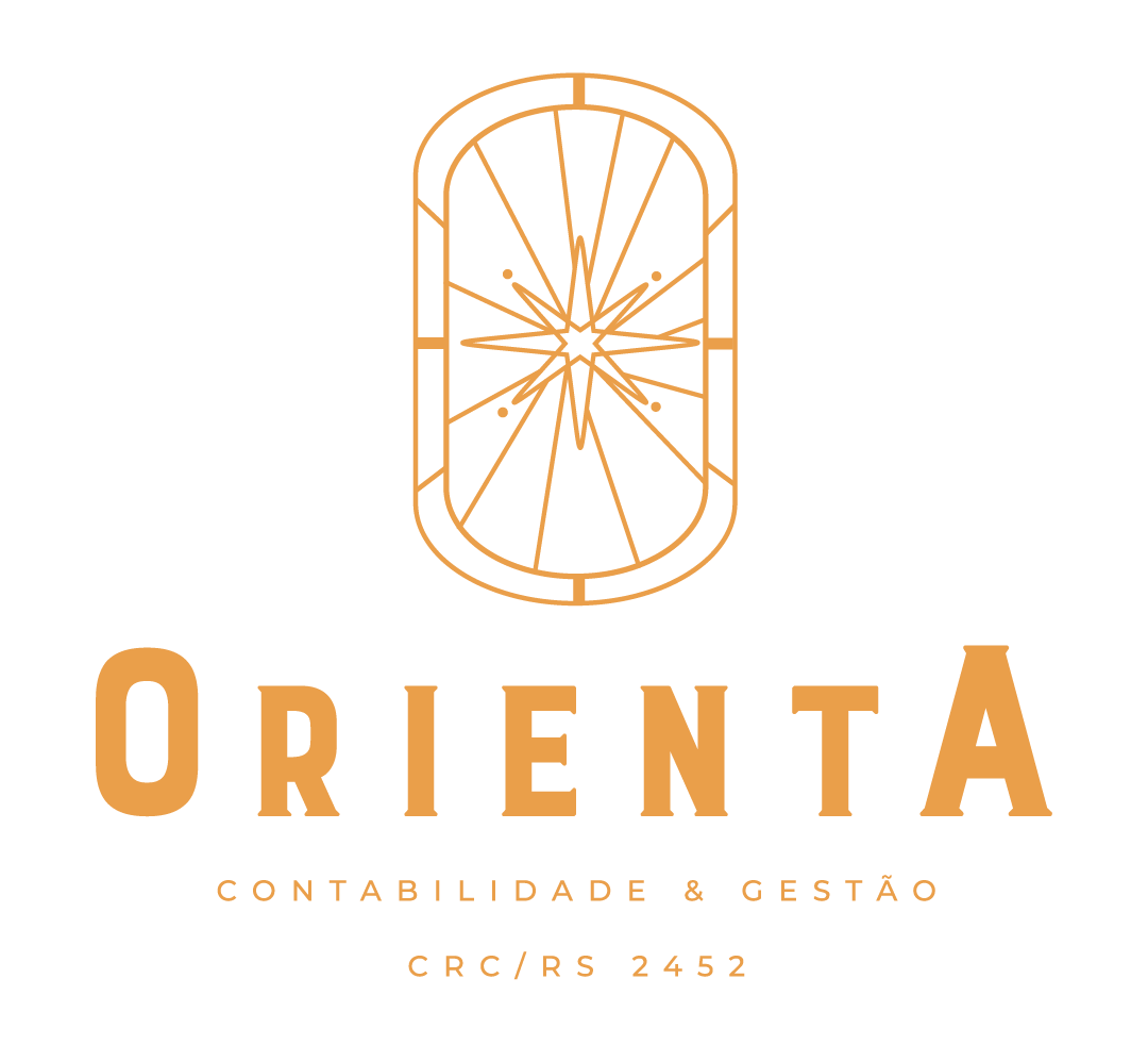 A logo for orienta contabilidade & gestão with a wheel in the middle