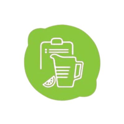 Icono de portapapeles y jarra sobre fondo verde.