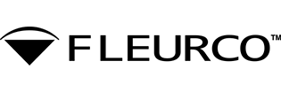 Logo Fleurco : triangle inversé noir, ligne courbe au-dessus et texte.