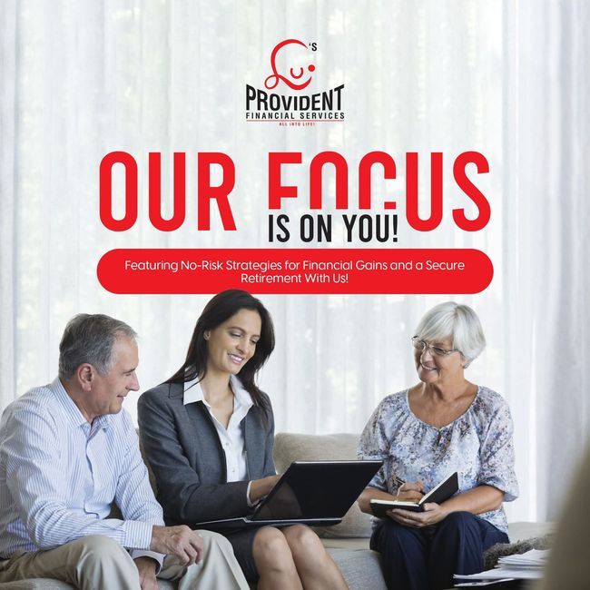 Provident Healthcare ad: “Our Focus Is On You!” with three people in a meeting and a laptop