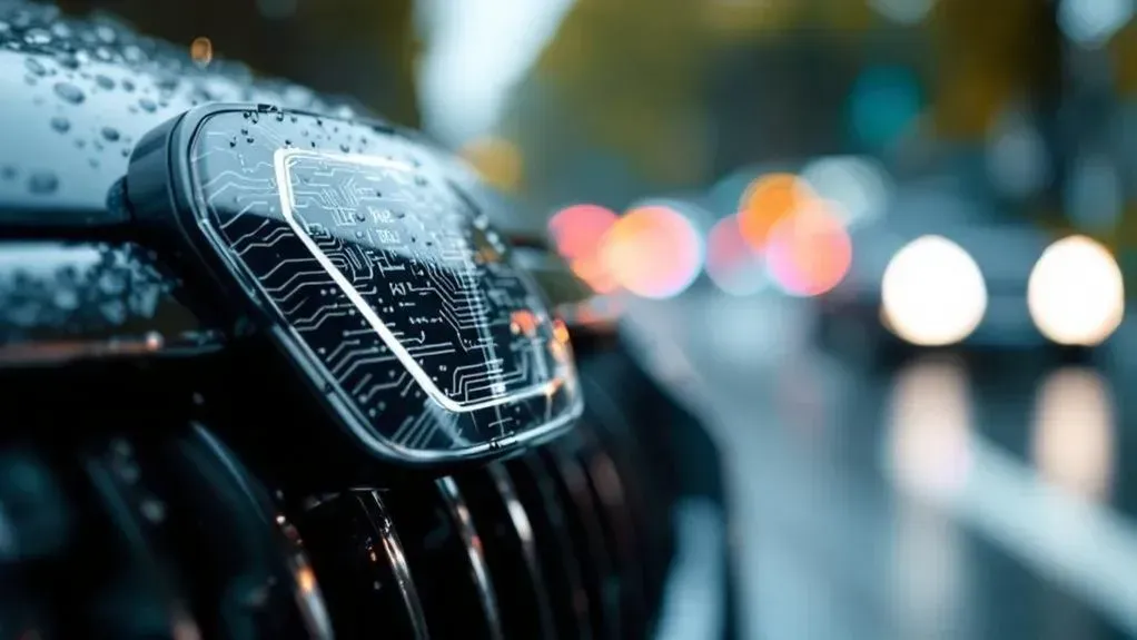 Up close to rain drops outside of black vehicle (AI-Generated) | Euro Auto Tech & Smog