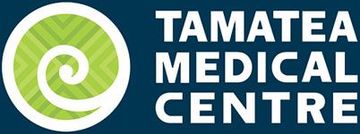 Tamatea Medical Centre logo with green spiral icon and white text on teal background
