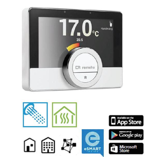 Termostato intelligente con display digitale che indica 17,0°C.