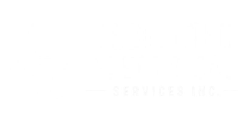 Hexagon logo with mountains, trees, and campfire in orange and blue. Company name is white.