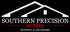 Southern Precision Homes logo with white roof graphic and red text on black background