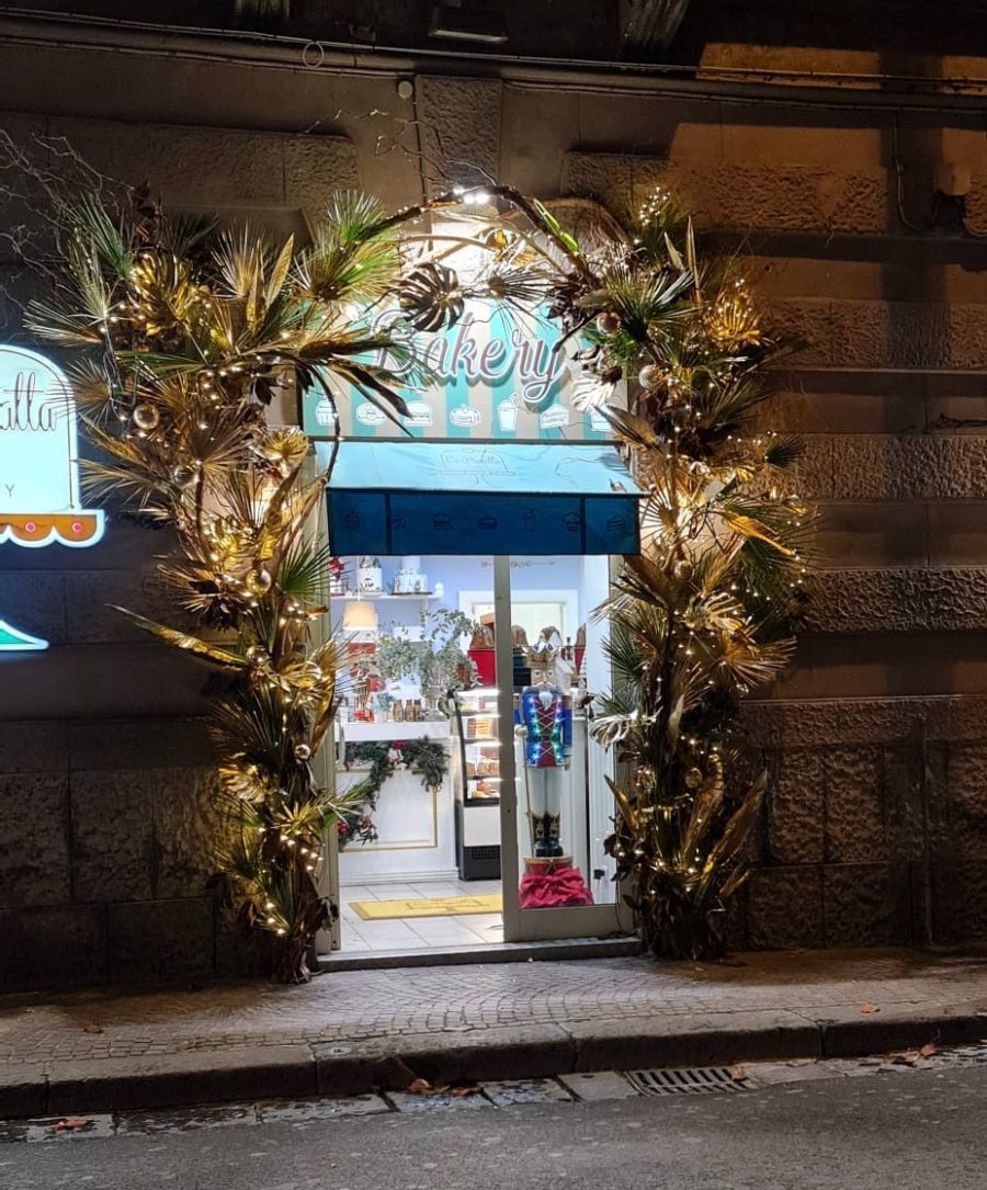 piante ad arco all'ingresso di un negozio