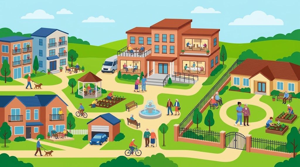 Illustration of different types of senior living facilities