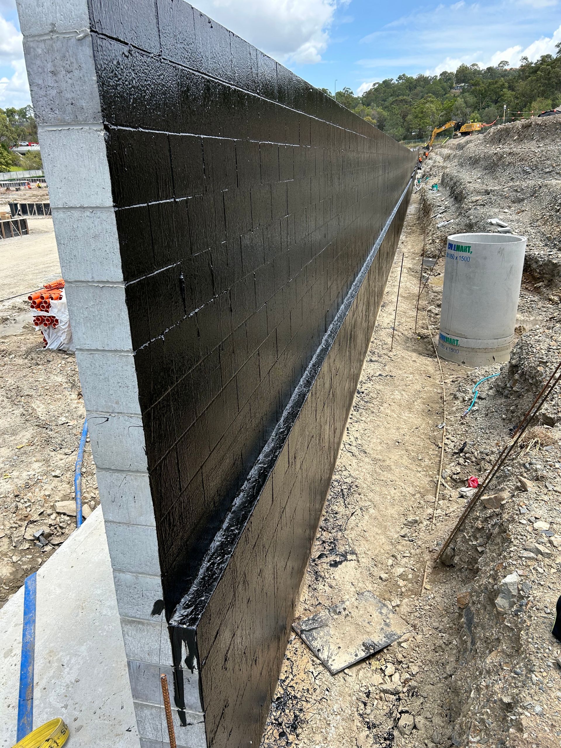Block wall construction at new industrial development.