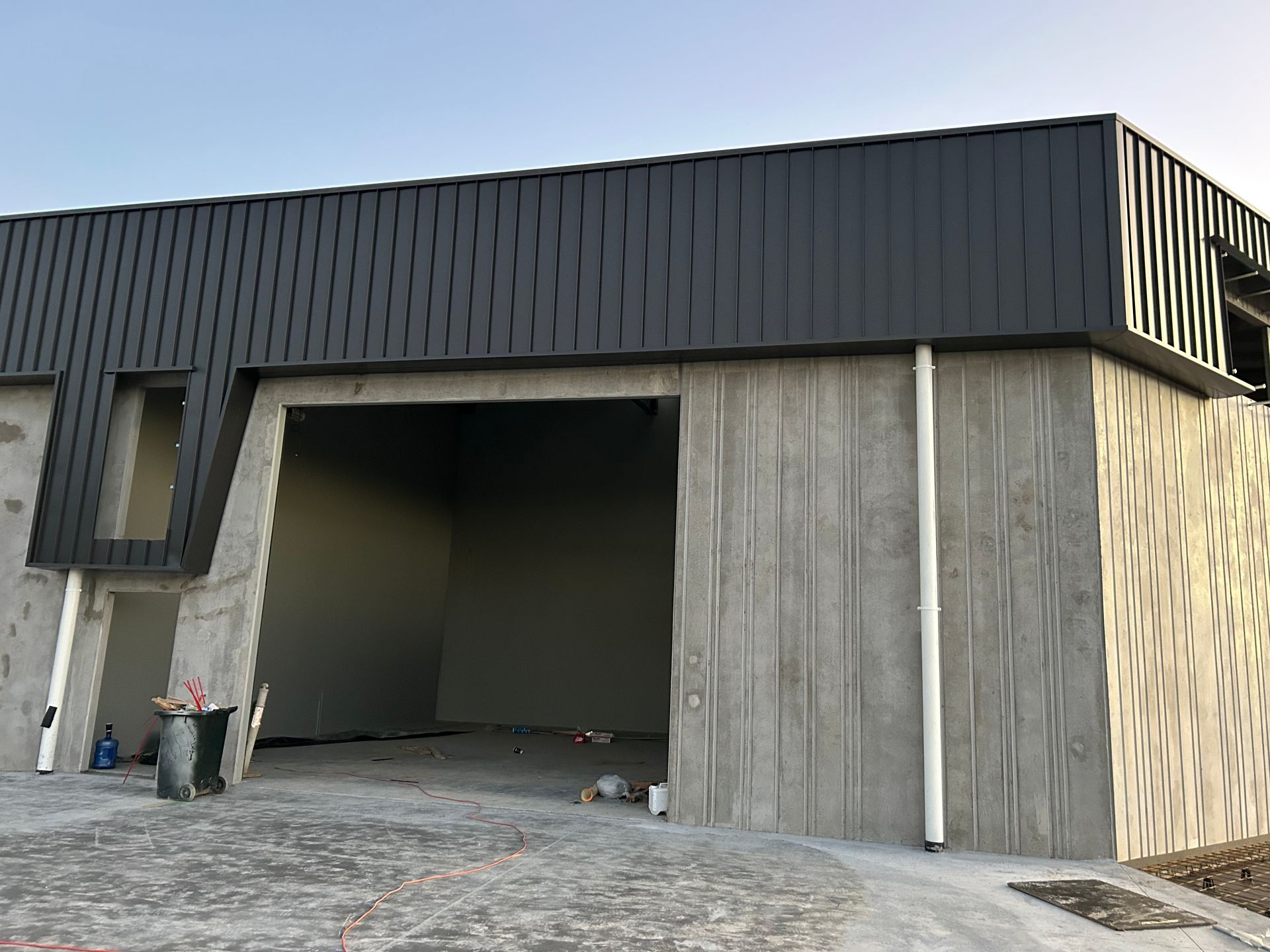 New warehouse build with black roof