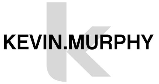 KEVIN.MURPHY logo in black text over a light gray stylized “K” symbol