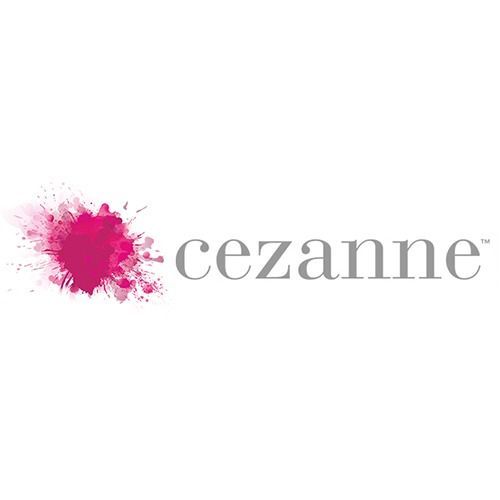 Pink paint splatter beside gray lowercase wordmark “cezanne” on a white background