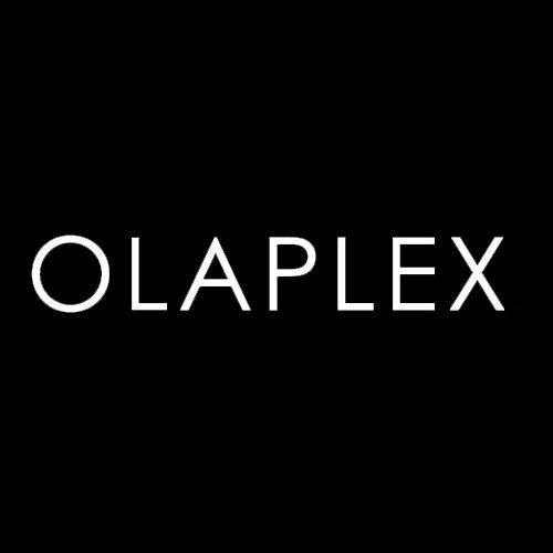 OLAPLEX logo in white text on a black background