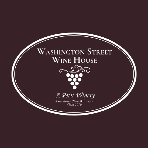 A logo for Washington Street Wine House that says A Petit Winery New Baltimore