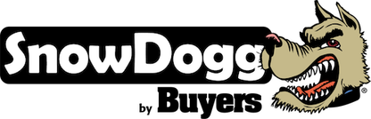 The SnowDogg by Buyers logo featuring white text on a black background next to an illustration of a snarling dog.