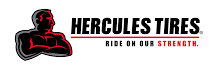 Logo for Hercules Tires: a silhouette of a muscular figure with crossed arms next to the brand name and tagline.
