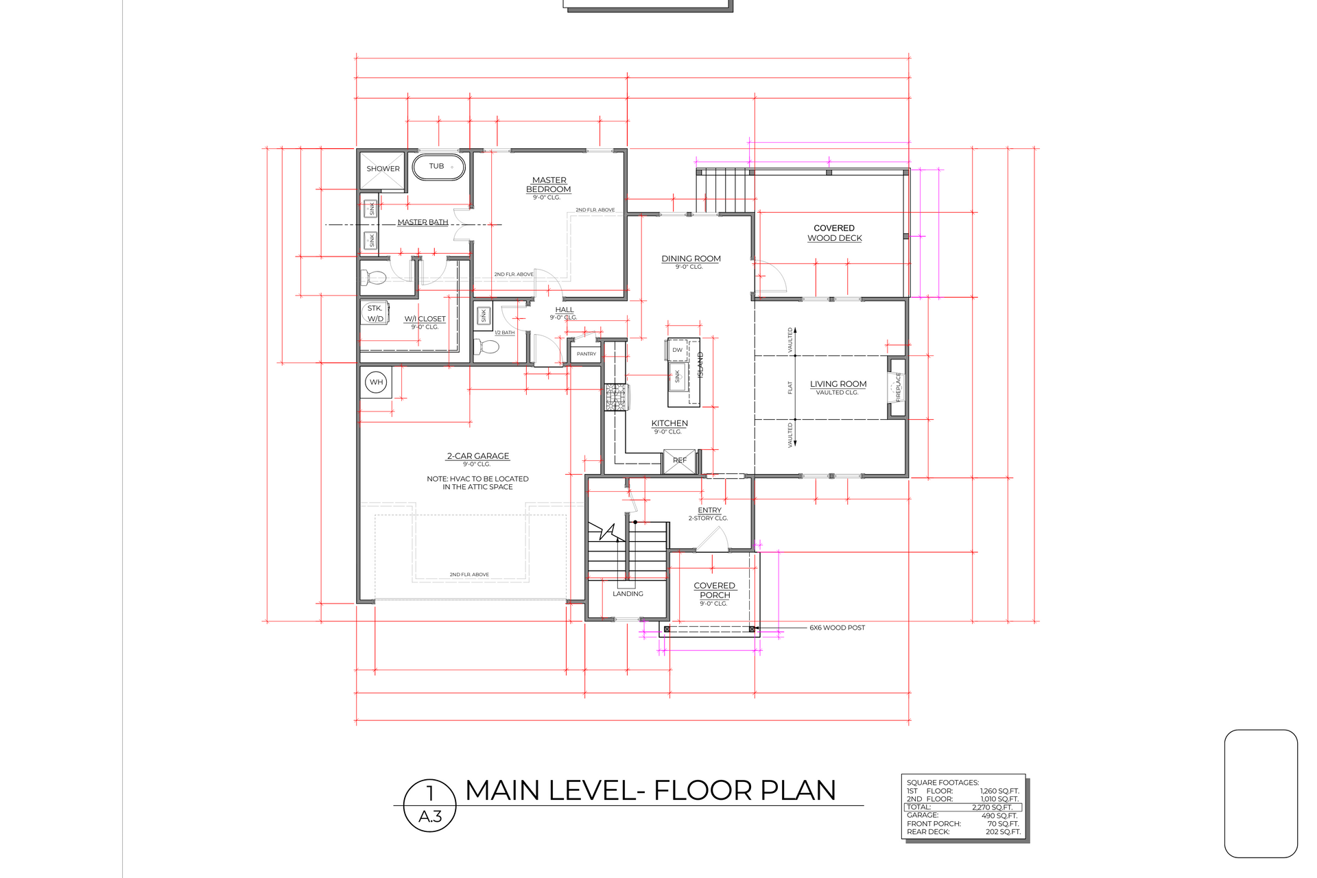 Main level floor plan with rooms, doors, stairs, and dimensions outlined in black.