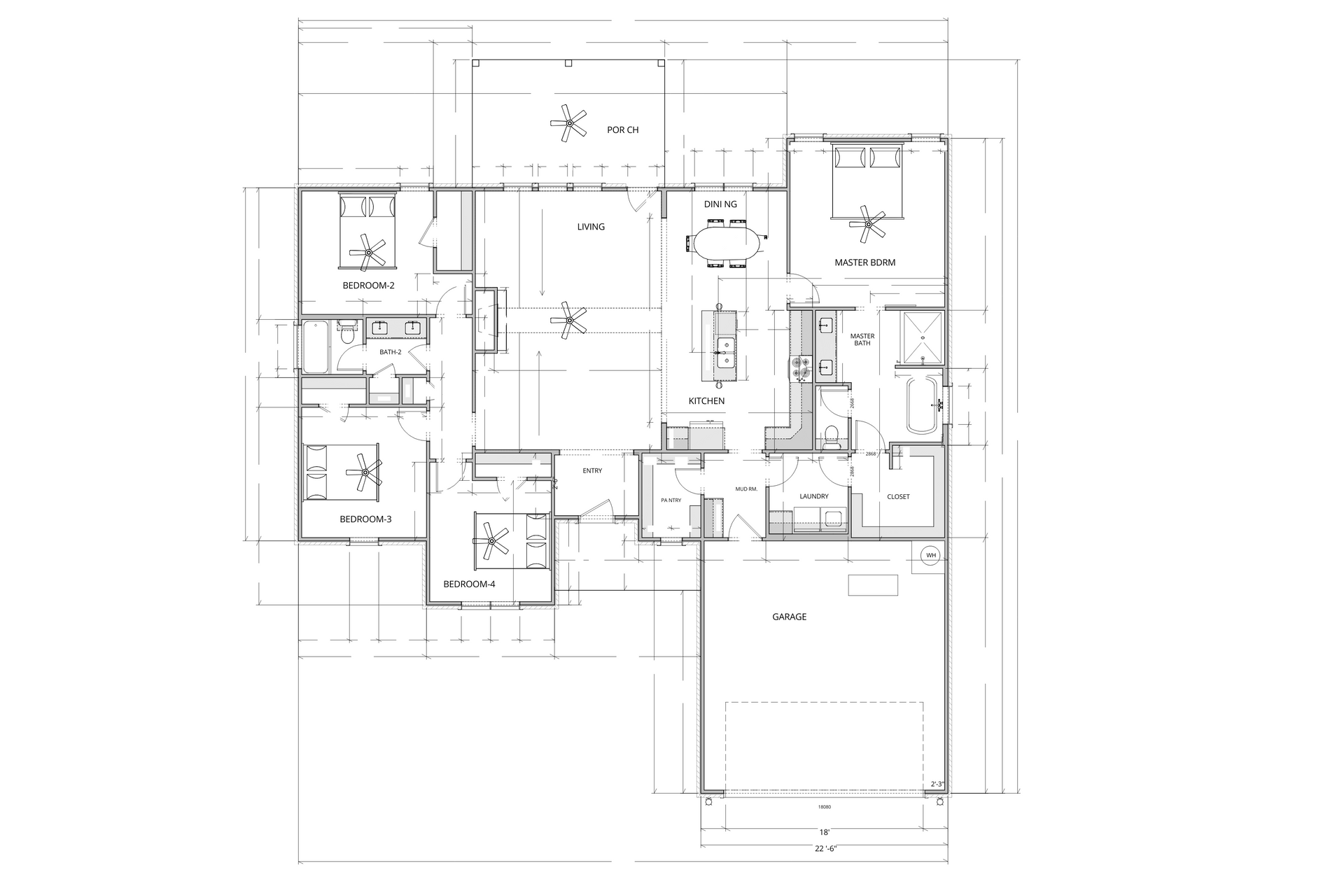 Architectural floor plan of a modern house layout; rooms and features are labeled in detail.