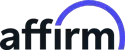 Affirm logo: Black text with a blue arc above the