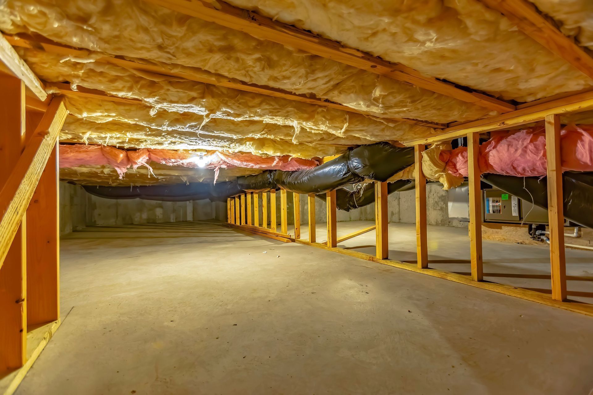 Encapsulated crawl space with floor insulation