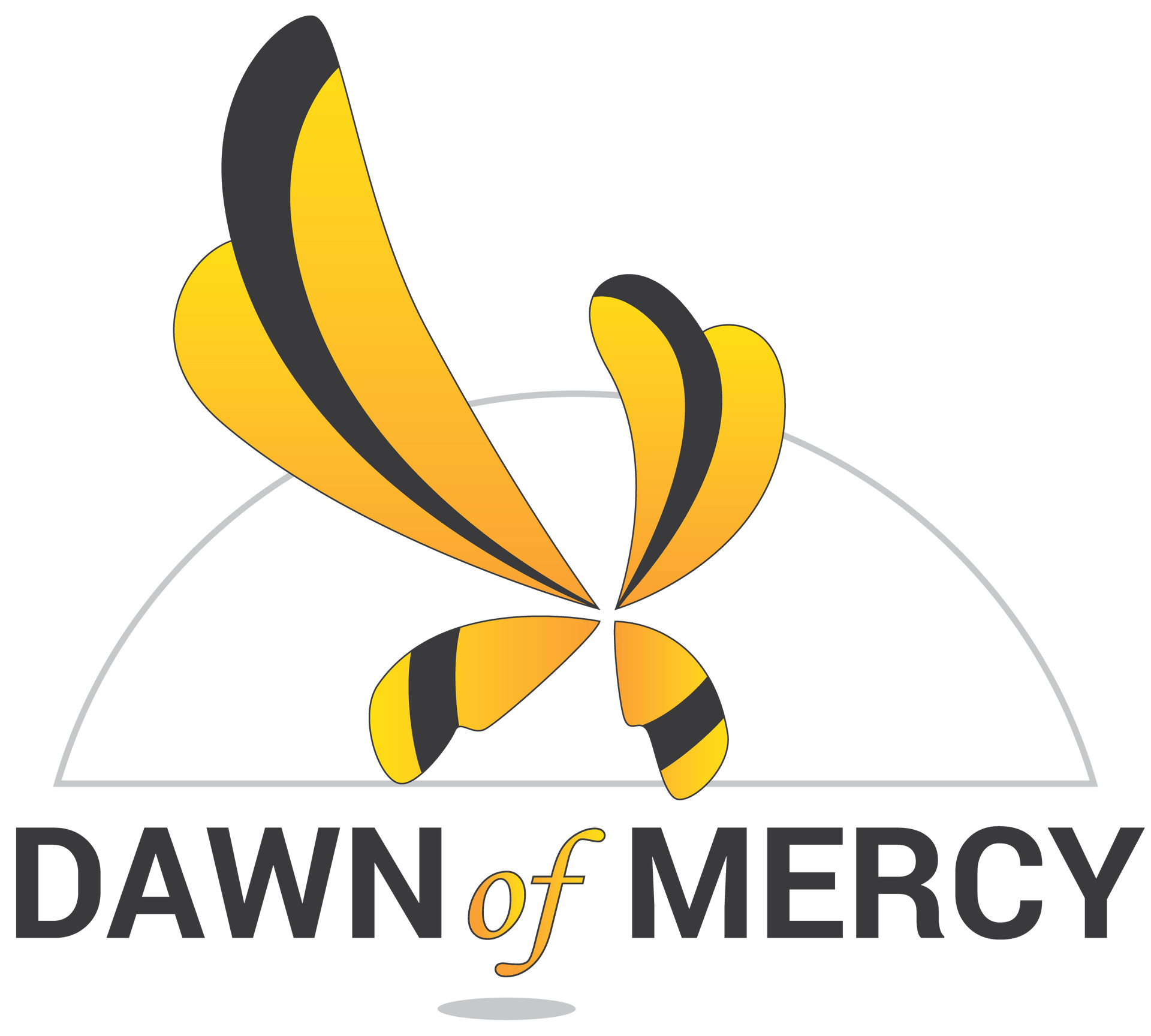 Yellow and black stylized butterfly above the words