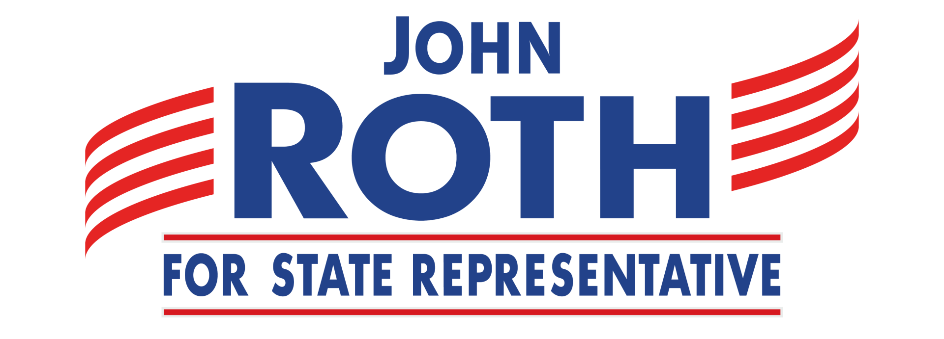 John Roth campaign logo with the name Roth in blue, and stripes in red.