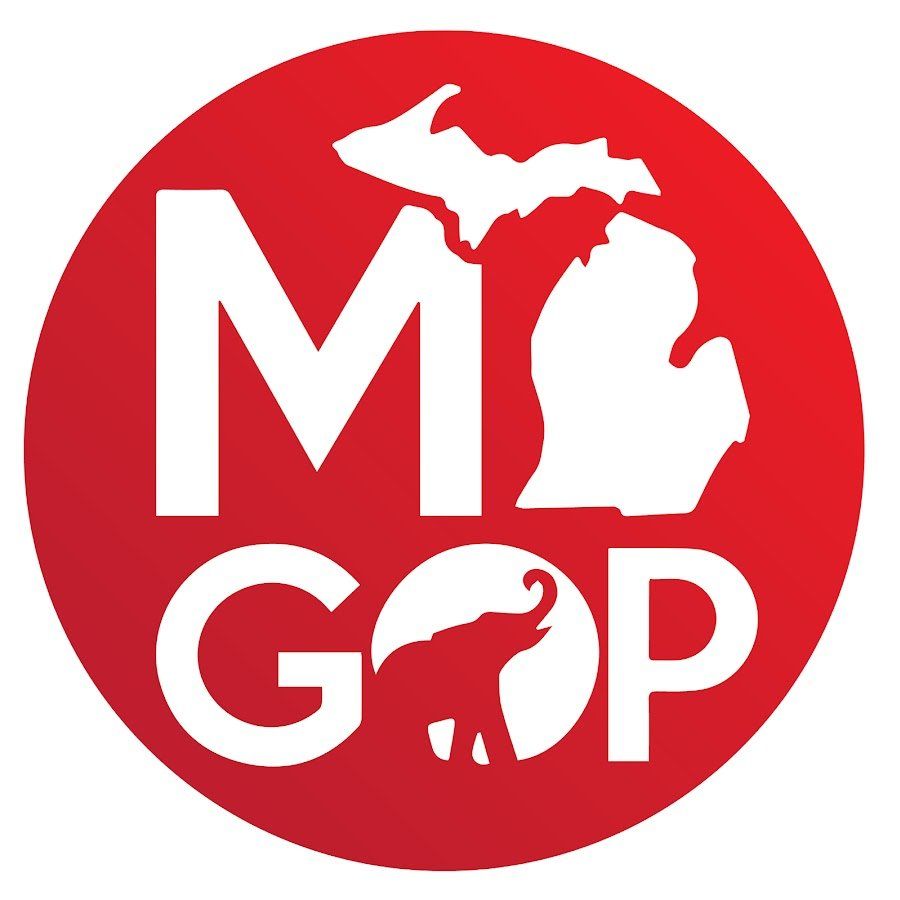 Red circle with Michigan outline and