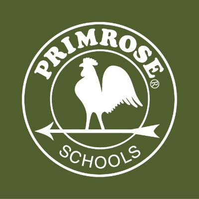 Primrose Schools logo: white rooster inside white circle with