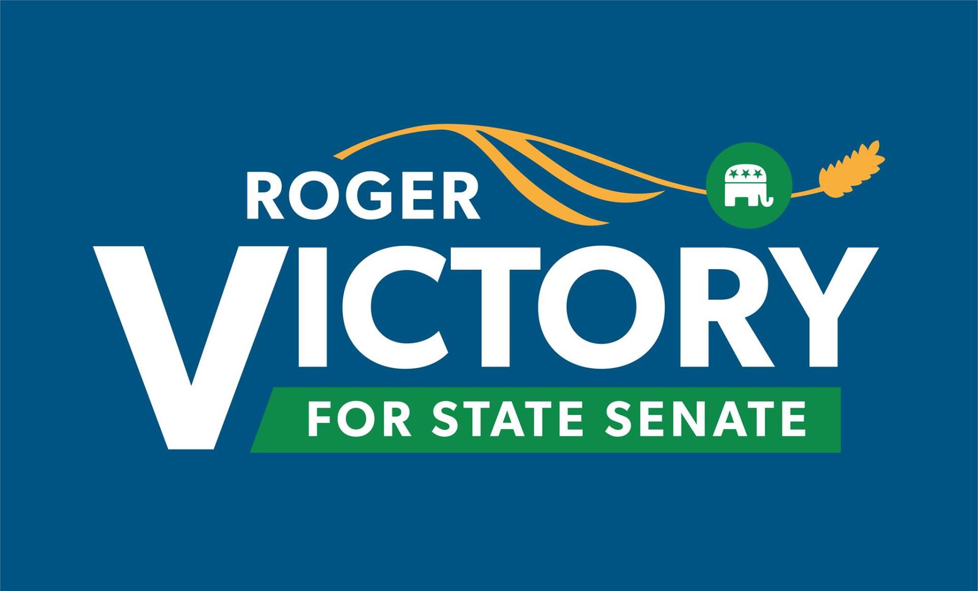 Roger Victory campaign logo. White