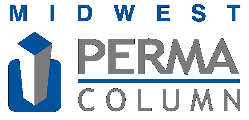 A blue and gray logo for the midwest perma column