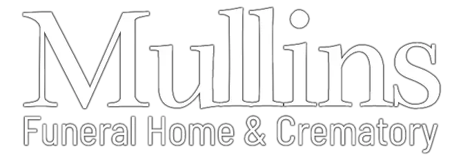 Logo for Mullins Funeral Home & Crematory, black outline text on white background.