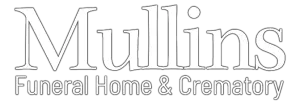 Logo for Mullins Funeral Home & Crematory, black outline text on white background.