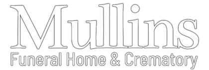 Logo for Mullins Funeral Home & Crematory, black outline text on white background.