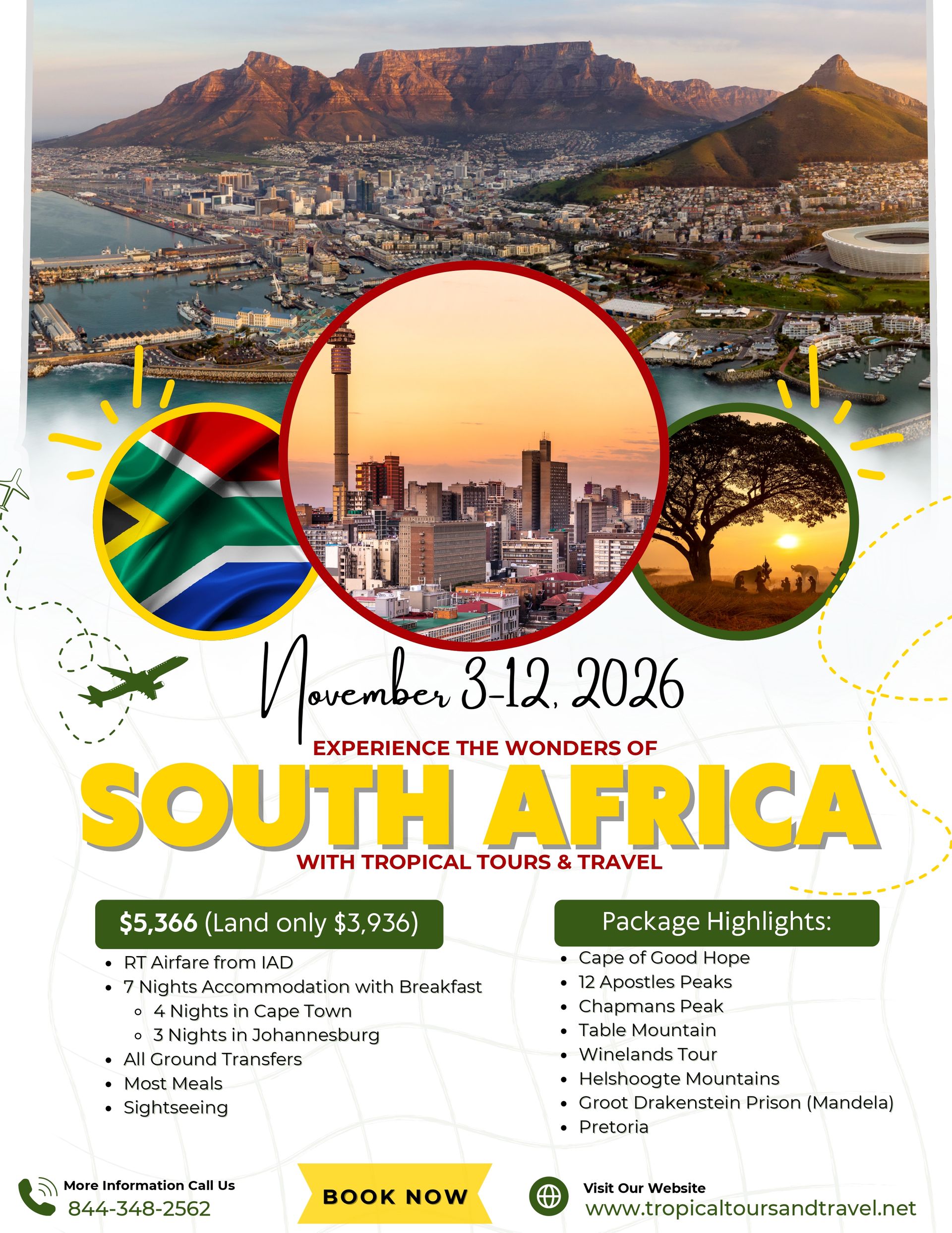 A poster for a trip to south africa in november 2-12 2026