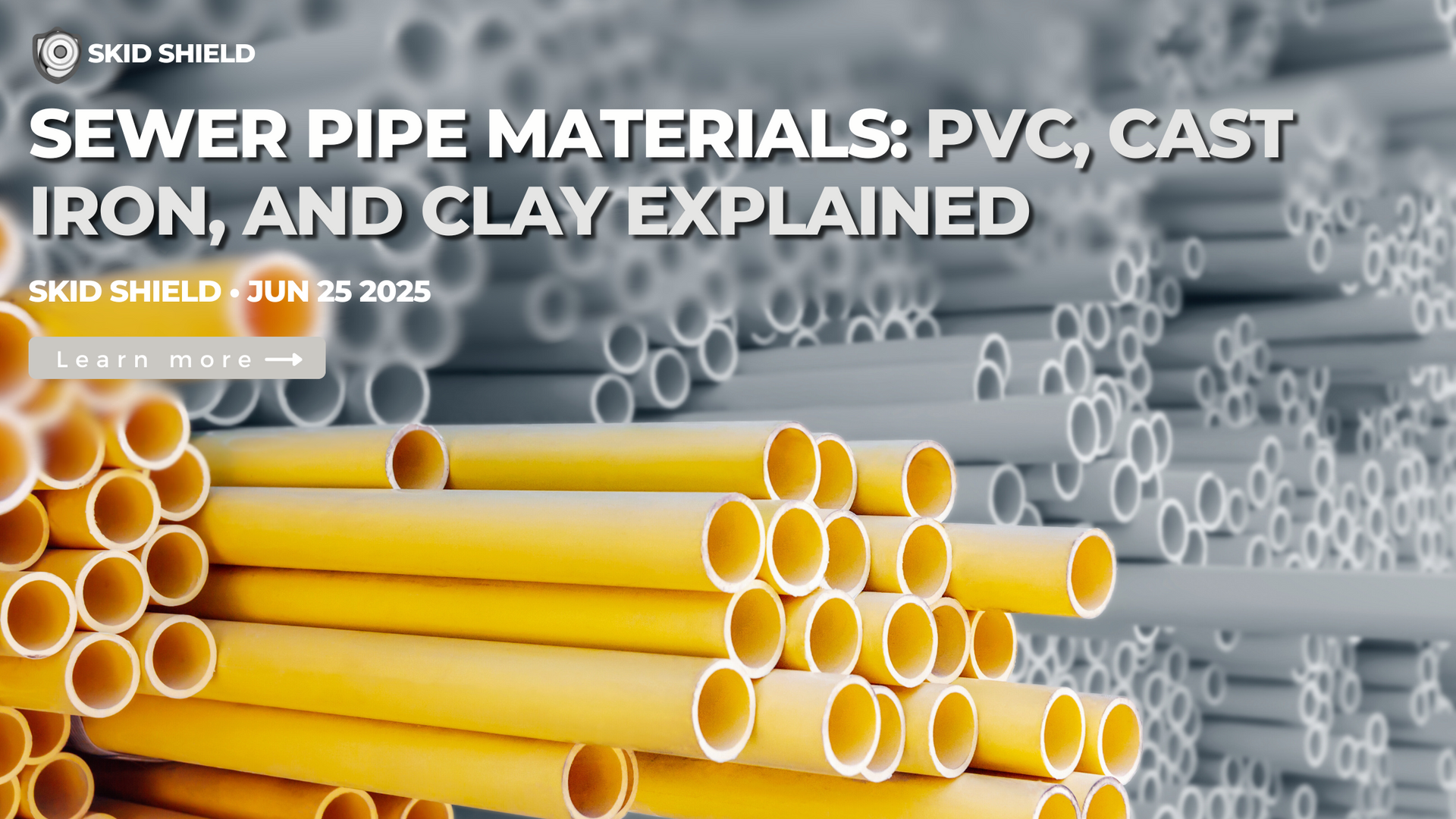 Blog banner with yellow and white pipes stacked on top of each other