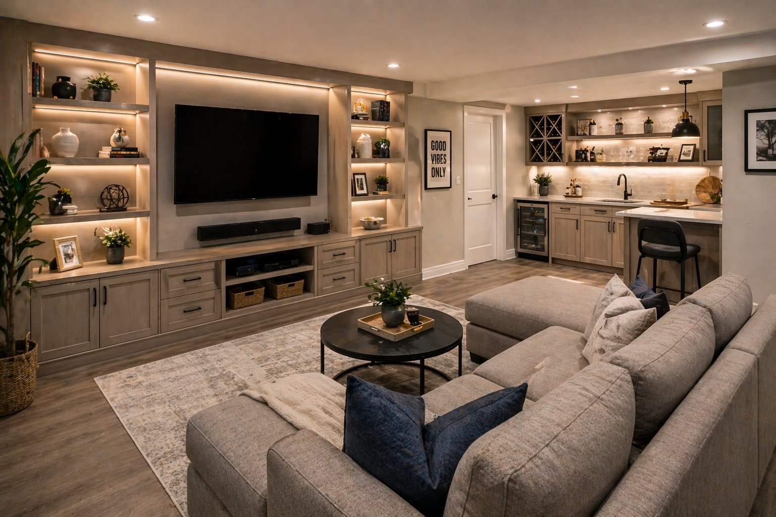 Modern Basement Built In Ideas for Storage, Media, and Everyday Living