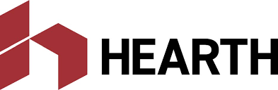 The Hearth logo, featuring a red abstract geometric icon to the left of the word